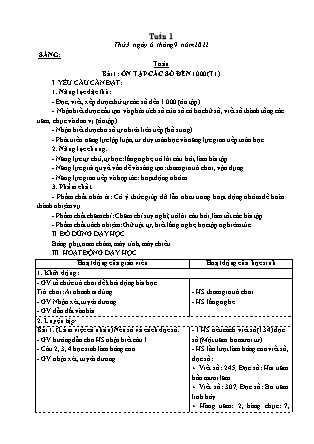 Kế hoạch bài dạy Lớp 3 - Tuần 1 NH 2022-2023 (GV: Hoàng Thị Thủy)