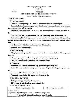 Kế hoạch bài dạy Lớp 3 - Tuần 1 NH 2022-2023 (GV: Nguyễn Thị Loan)