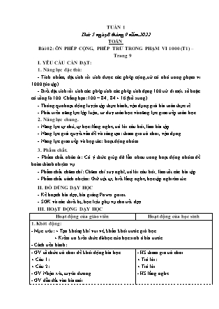 Kế hoạch bài dạy Lớp 3 - Tuần 1 (Tiếp) NH 2022-2023 (GV: Đặng Thị Mến)