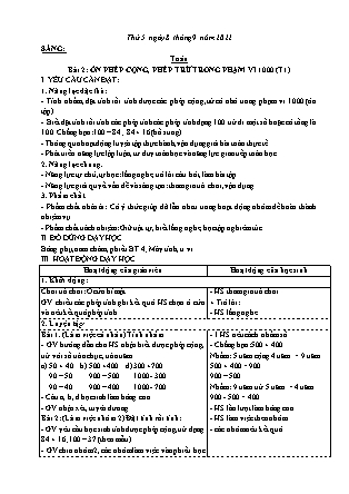 Kế hoạch bài dạy Lớp 3 - Tuần 1 (Tiếp) NH 2022-2023 (GV: Hoàng Thị Thủy)