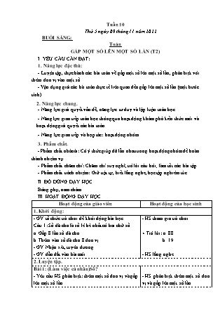 Kế hoạch bài dạy Lớp 3 - Tuần 10 (Tiếp) NH 2022-2023 (GV: Đặng Thị Mến)