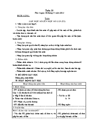 Kế hoạch bài dạy Lớp 3 - Tuần 10 (Tiếp) NH 2022-2023 (GV: Hoàng Thị Thủy)