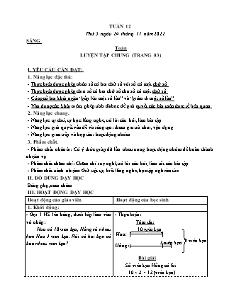 Kế hoạch bài dạy Lớp 3 - Tuần 12 (Tiếp) NH 2022-2023 (GV: Đặng Thị Mến)