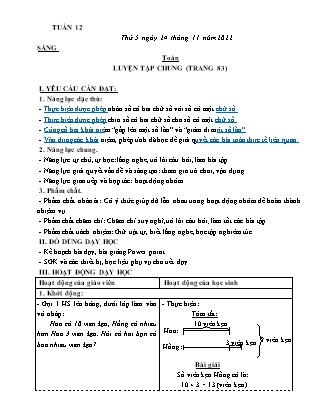 Kế hoạch bài dạy Lớp 3 - Tuần 12 (Tiếp) NH 2022-2023 (GV: Nguyễn Thị Hằng)