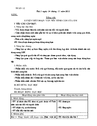 Kế hoạch bài dạy Lớp 3 - Tuần 12 (Tiếp) NH 2022-2023 (GV: Nguyễn Thị Loan)