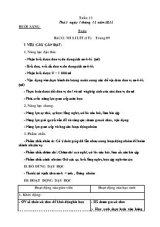 Kế hoạch bài dạy Lớp 3 - Tuần 13 (Tiếp) NH 2022-2023 (GV: Đặng Thị Mến)