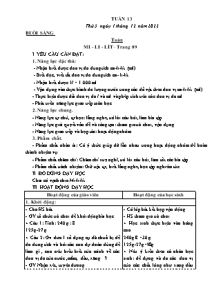 Kế hoạch bài dạy Lớp 3 - Tuần 13 (Tiếp) NH 2022-2023 (GV: Hoàng Thị Thủy)
