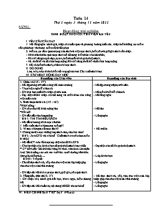Kế hoạch bài dạy Lớp 3 - Tuần 14 NH 2022-2023 (GV: Hoàng Thị Thủy)