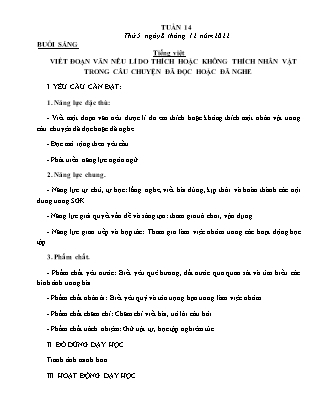 Kế hoạch bài dạy Lớp 3 - Tuần 14 (Tiếp) NH 2022-2023 (GV: Nguyễn Thị Loan)