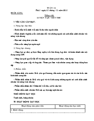 Kế hoạch bài dạy Lớp 3 - Tuần 16 (Tiếp) NH 2022-2023 (GV: Nguyễn Thị Loan)