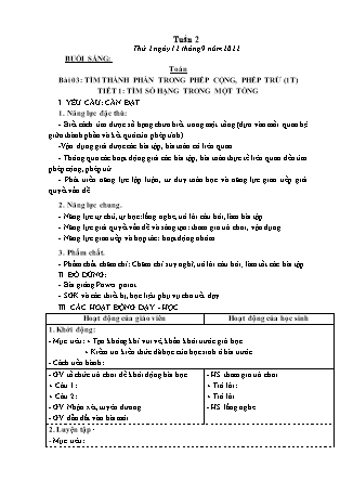 Kế hoạch bài dạy Lớp 3 - Tuần 2 NH 2022-2023 (GV: Nguyễn Thị Hằng)