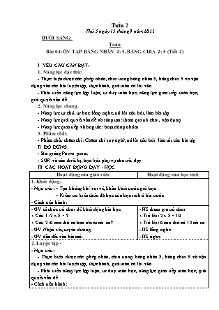 Kế hoạch bài dạy Lớp 3 - Tuần 2 (Tiếp) NH 2022-2023 (GV: Đặng Thị Mến)