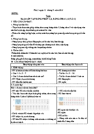Kế hoạch bài dạy Lớp 3 - Tuần 2 (Tiếp) NH 2022-2023 (GV: Hoàng Thị Thủy)