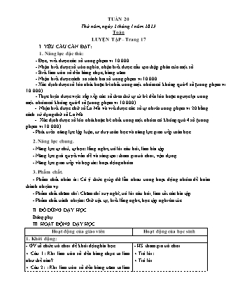 Kế hoạch bài dạy Lớp 3 - Tuần 20 (Tiếp) NH 2022-2023 (GV: Hoàng Thị Thủy)