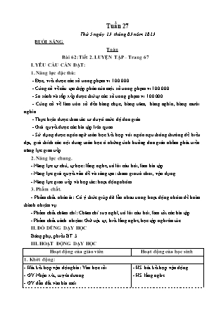 Kế hoạch bài dạy Lớp 3 - Tuần 27 (Tiếp) NH 2022-2023 (GV: Hoàng Thị Thủy)