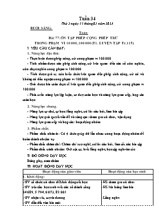 Kế hoạch bài dạy Lớp 3 - Tuần 34 (Tiếp) NH 2022-2023 (GV: Hoàng Thị Thủy)