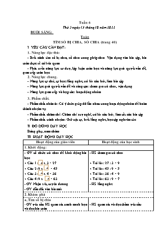 Kế hoạch bài dạy Lớp 3 - Tuần 6 (Tiếp) NH 2022-2023 (GV: Đặng Thị Mến)