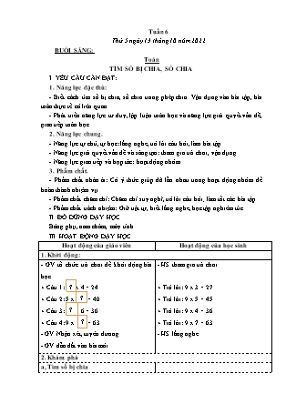 Kế hoạch bài dạy Lớp 3 - Tuần 6 (Tiếp) NH 2022-2023 (GV: Hoàng Thị Thủy)