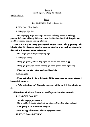 Kế hoạch bài dạy Lớp 3 - Tuần 9 (Tiếp) NH 2022-2023 (GV: Đặng Thị Mến)