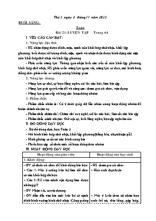 Kế hoạch bài dạy Lớp 3 - Tuần 9 (Tiếp) NH 2022-2023 (GV: Hoàng Thị Thủy)