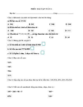 Bài tập ôn tập Toán học 3 - Tuần 1