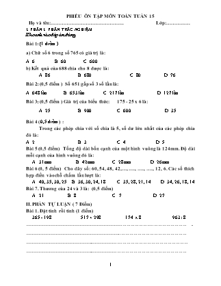 Bài tập ôn tập Toán học Lớp 3 - Tuần 15