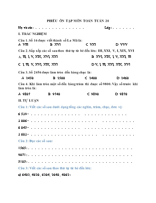 Bài tập ôn tập Toán học Lớp 3 - Tuần 20