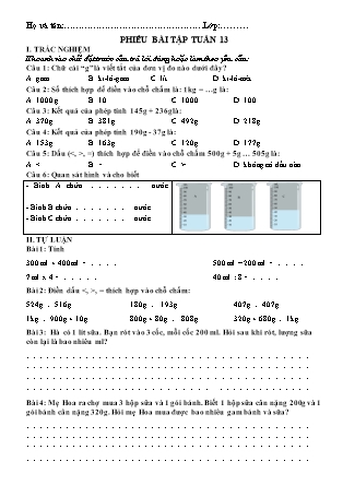 Bài tập ôn tập Toán + Tiếng Việt 3 - Tuần 13