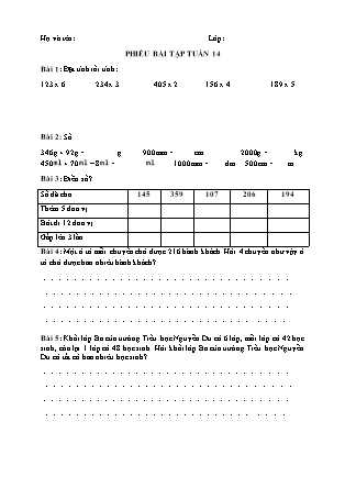 Bài tập ôn tập Toán + Tiếng Việt 3 - Tuần 14