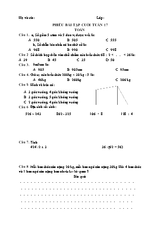 Bài tập ôn tập Toán + Tiếng Việt 3 - Tuần 17