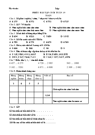 Bài tập ôn tập Toán + Tiếng Việt 3 - Tuần 19