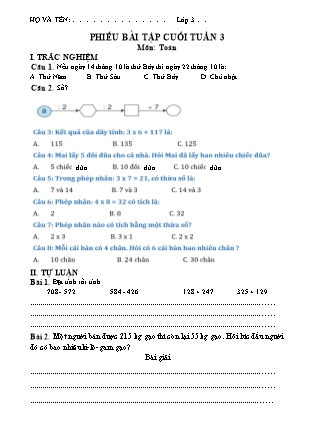 Bài tập ôn tập Toán + Tiếng Việt 3 - Tuần 3