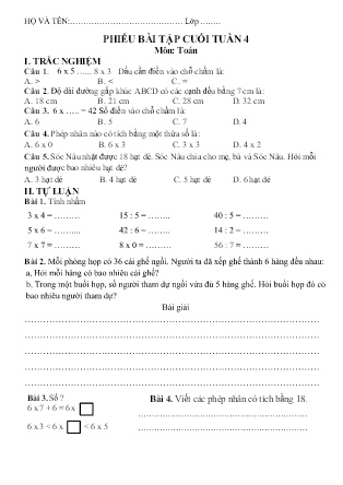 Bài tập ôn tập Toán + Tiếng Việt 3 - Tuần 4