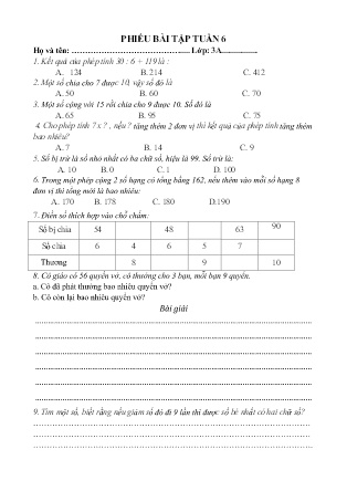 Bài tập ôn tập Toán + Tiếng Việt 3 - Tuần 6