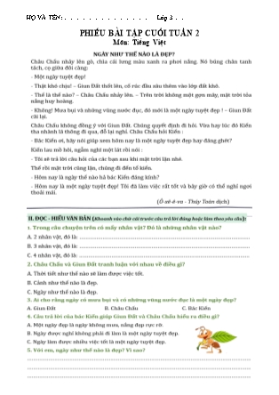 Bài tập ôn tập Toán + Tiếng Việt Lớp 3 - Tuần 2