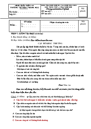 Đề kiểm tra cuối học kì I Tiếng Việt 3 (Phần Đọc hiểu) - Năm học 2023-2024 - Trường Tiểu học Trần Thành Ngọ (Có đáp án)