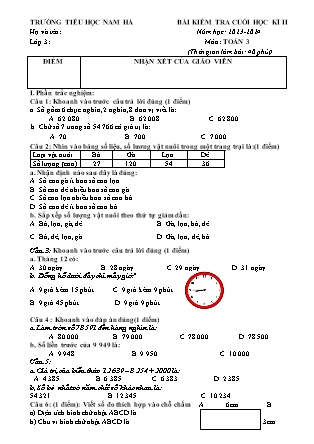 Đề kiểm tra Lớp 3 cuối học kì II - Năm học 2023-2024 - Trường Tiểu học Nam Hà (Có đáp án)