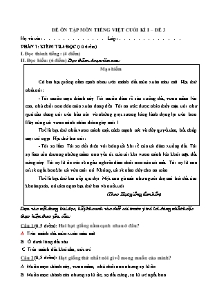 Đề ôn tập cuối học kì I Tiếng Việt 3 - Đề 3