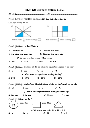 Đề ôn tập cuối học kì I Toán học Lớp 3 - Đề 4