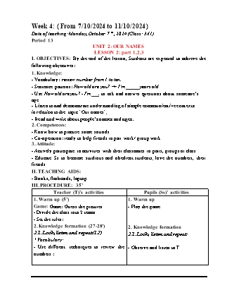 Giáo án Tiếng Anh 3 (Global Success) - Period 13, Unit 2: Our names (Lesson 2) - Năm học 2024-2025