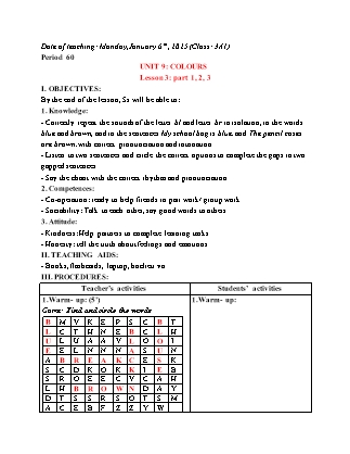 Giáo án Tiếng Anh 3 (Global Success) - Period 60, Unit 9: Colours (Lesson 3) - Năm học 2024-2025