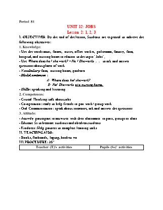 Giáo án Tiếng Anh 3 (Global Success) - Period 81, Unit 12: Jobs (Lesson 2)