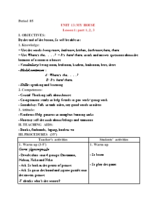 Giáo án Tiếng Anh 3 (Global Success) - Period 85, Unit 13: My house (Lesson 1)