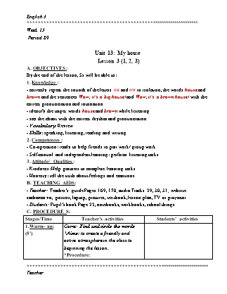 Giáo án Tiếng Anh 3 (Global Success) - Period 89, Unit 13: My house (Lesson 3)