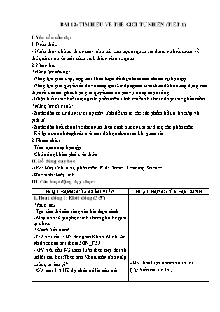 Giáo án Tin học 3 (Kết nối tri thức) - Bài 12: Tìm hiểu về thế giới tự nhiên (Tiết 1)