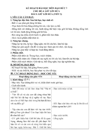 Kế hoạch bài dạy Đạo đức 3 (Kết nối tri thức) - Chủ đề 4, Bài 5: Giữ lời hứa (Tiết 2)