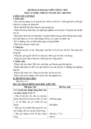Kế hoạch bài dạy Tiếng Việt 3 (Nói và nghe) Sách Kết nối tri thức - Bài: Những người yêu thương