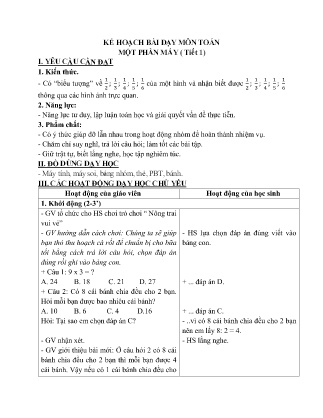 Kế hoạch bài dạy Toán 3 (Kết nối tri thức) - Bài 14: Một phần mấy (Tiết 1)