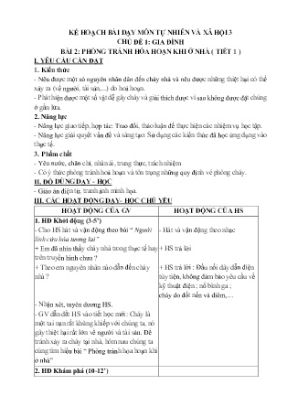 Kế hoạch bài dạy Tự nhiên xã hội 3 (Kết nối tri thức) - Chủ đề 1: Gia đình - Bài 2: Phòng tránh hỏa hoạn khi ở nhà (Tiết 1)
