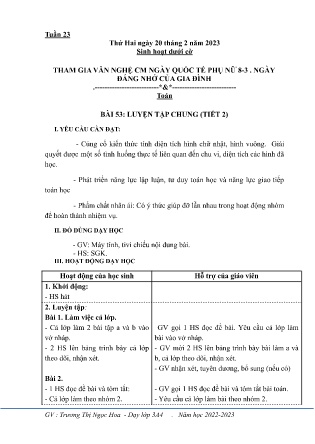 Kế hoạch bài dạy Các môn Lớp 3 Năm học 2022-2023 - Tuần 23 (GV: Trương Thị Ngọc Hoa)